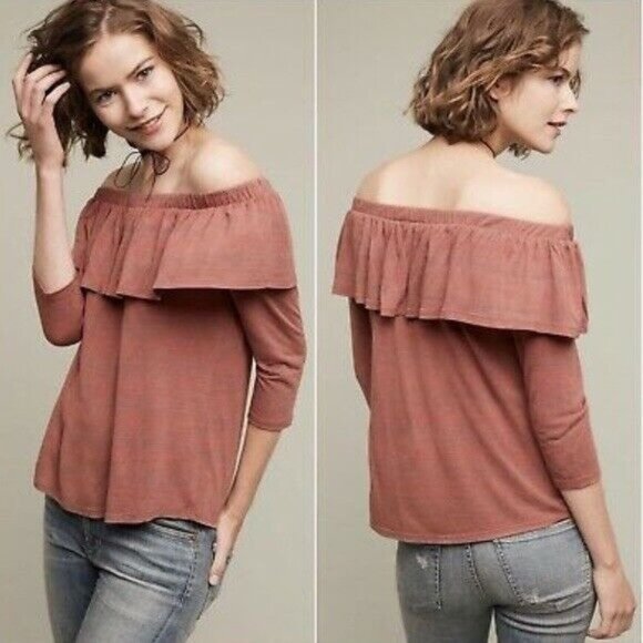 Anthropologie Dolan Left Coast Womens Charla Top Pink Off Shoulder‎ Ruffle S - Picture 1 of 9